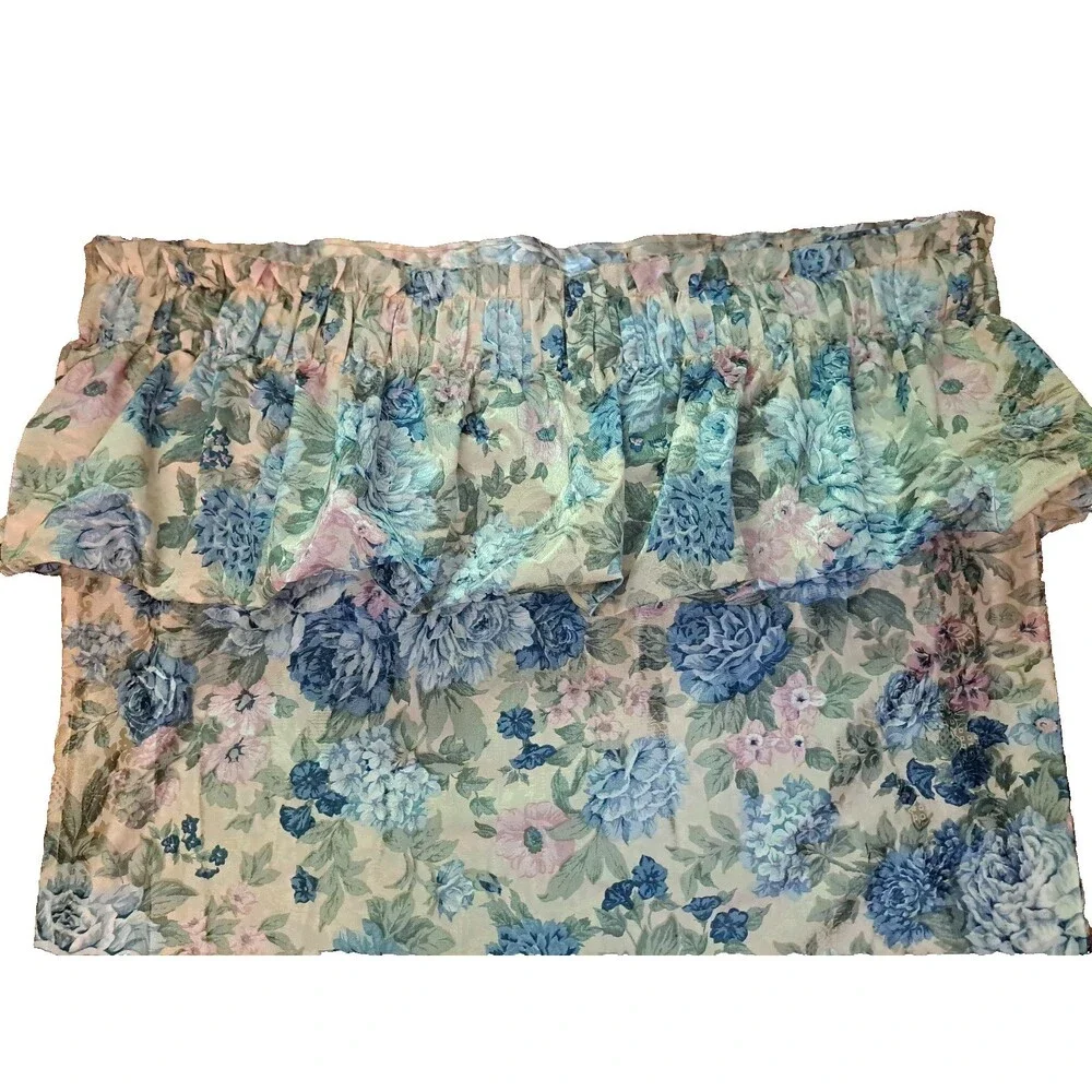 Vintage Roses Shower Curtain Balloon Valance Floral Damask Satiny Cottage